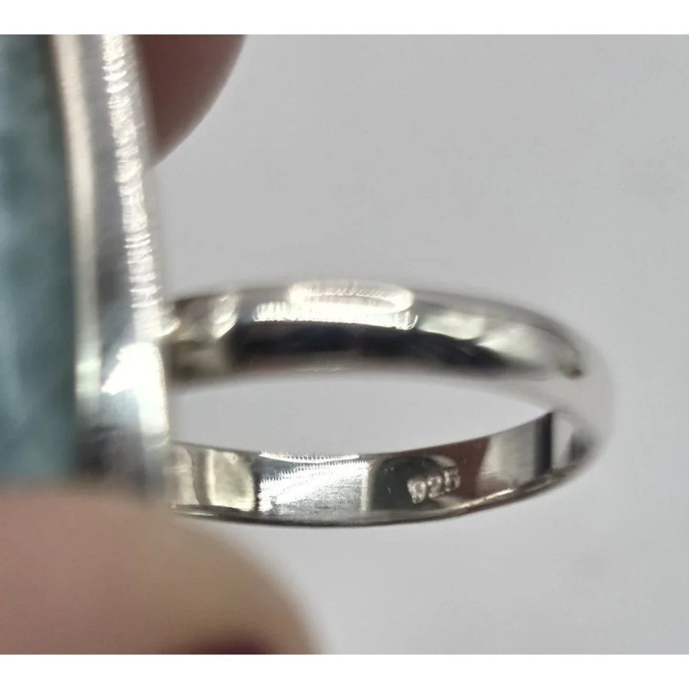 Blue Larimar Gemstone Ring Size 7 Sterling Silver‎ 925 Tide-Shaped Handmade NWOT